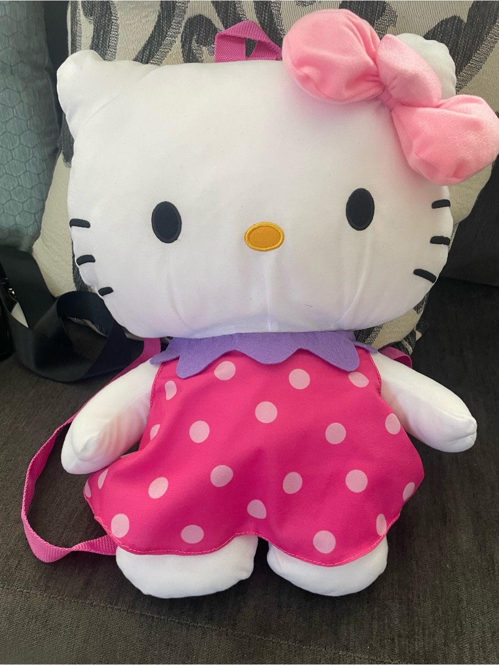 Hello Kitty Pink and White Polka Dot Plush Backpack